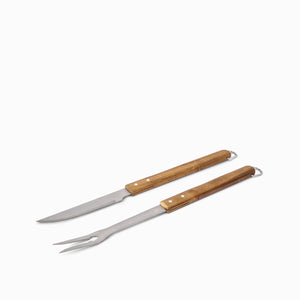 Set de cuchillo y tenedor BBQ acacia