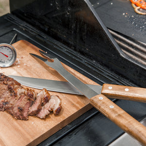 Set de cuchillo y tenedor BBQ acacia