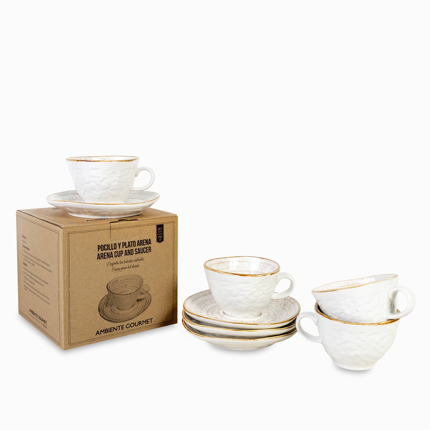 Pocillo y plato arena 250ml set x4-1-AMBIENTE GOURMET MÉXICO