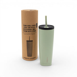Termo doble pared verde con pitillo 550 ml