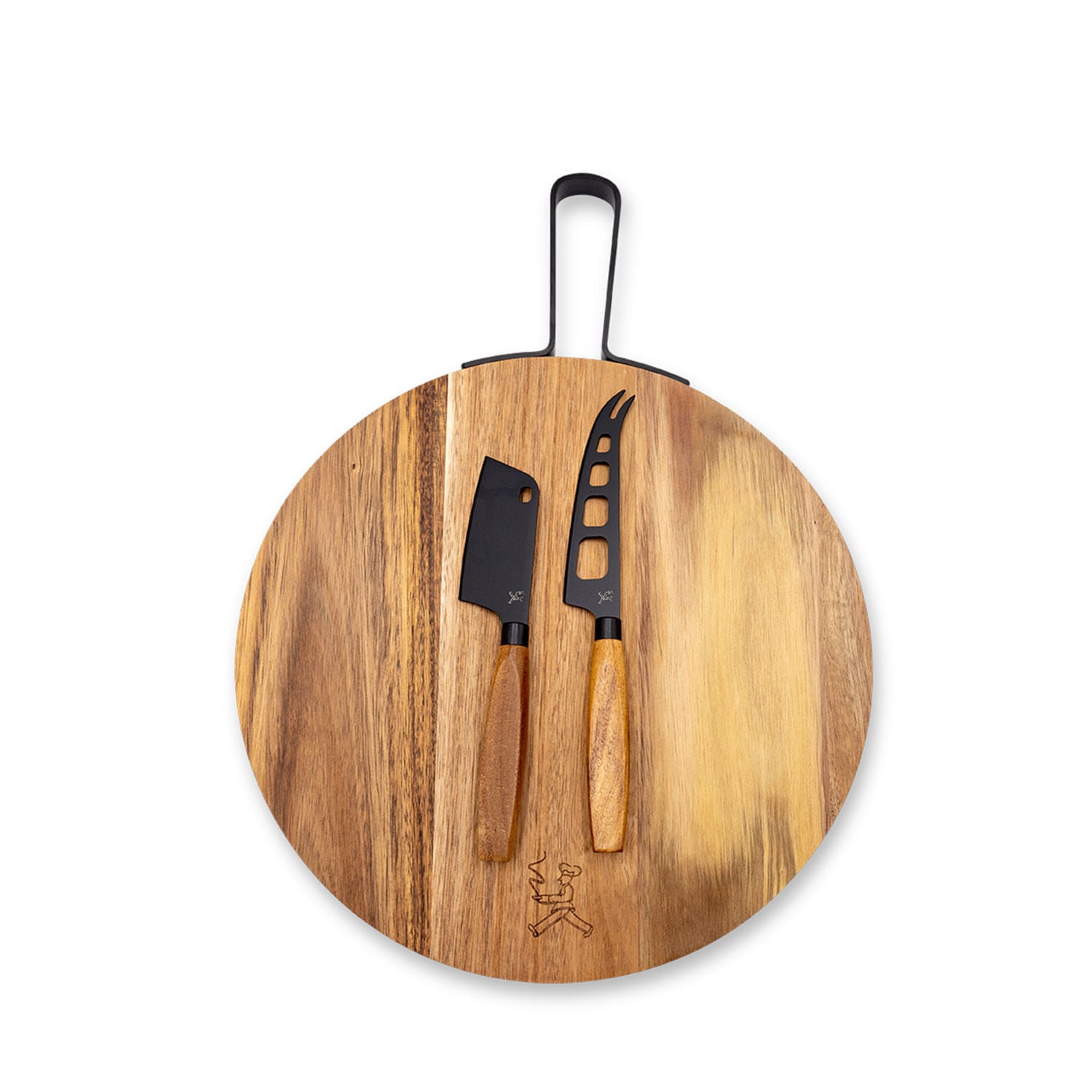 Set tabla redonda acacia 30 cm y cuchillos para el queso-1-AMBIENTE GOURMET MÉXICO