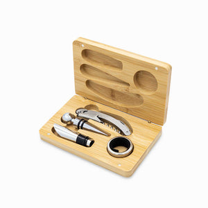Kit vino caja bambú set x4