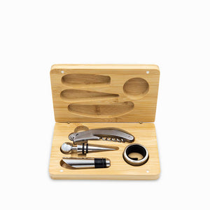 Kit vino caja bambú set x4