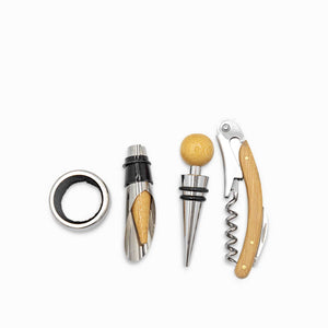 Kit vino caja bambú redonda set x4
