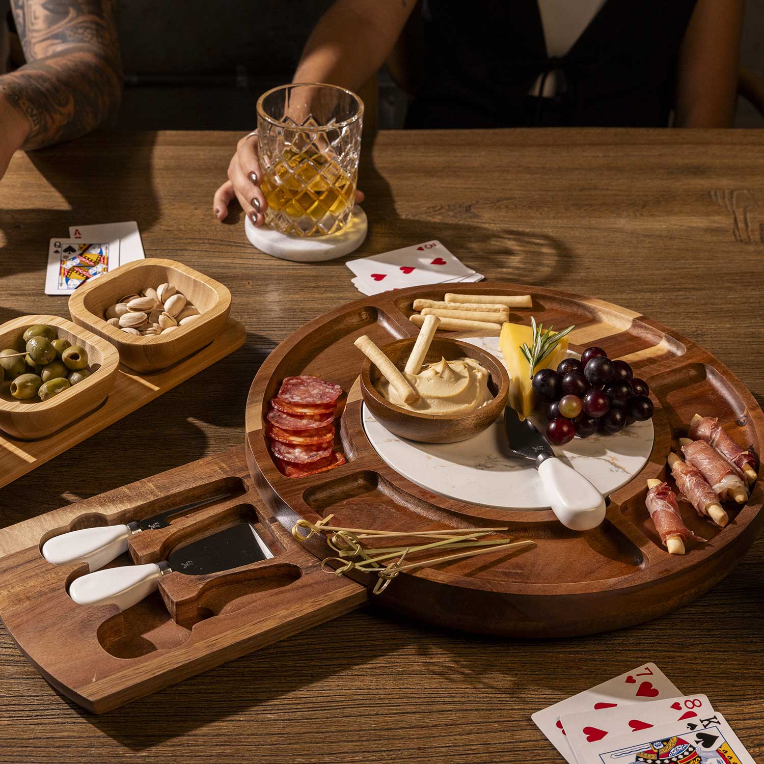 Tabla de quesos redonda setx3 cuchillos-2-AMBIENTE GOURMET MÉXICO