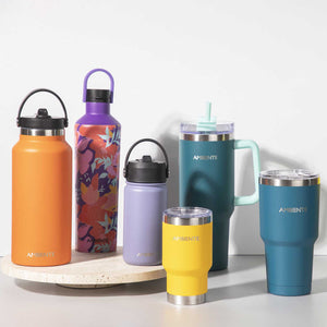 Termo doble pared morado con pitillo 350ml--AMBIENTE GOURMET MÉXICO