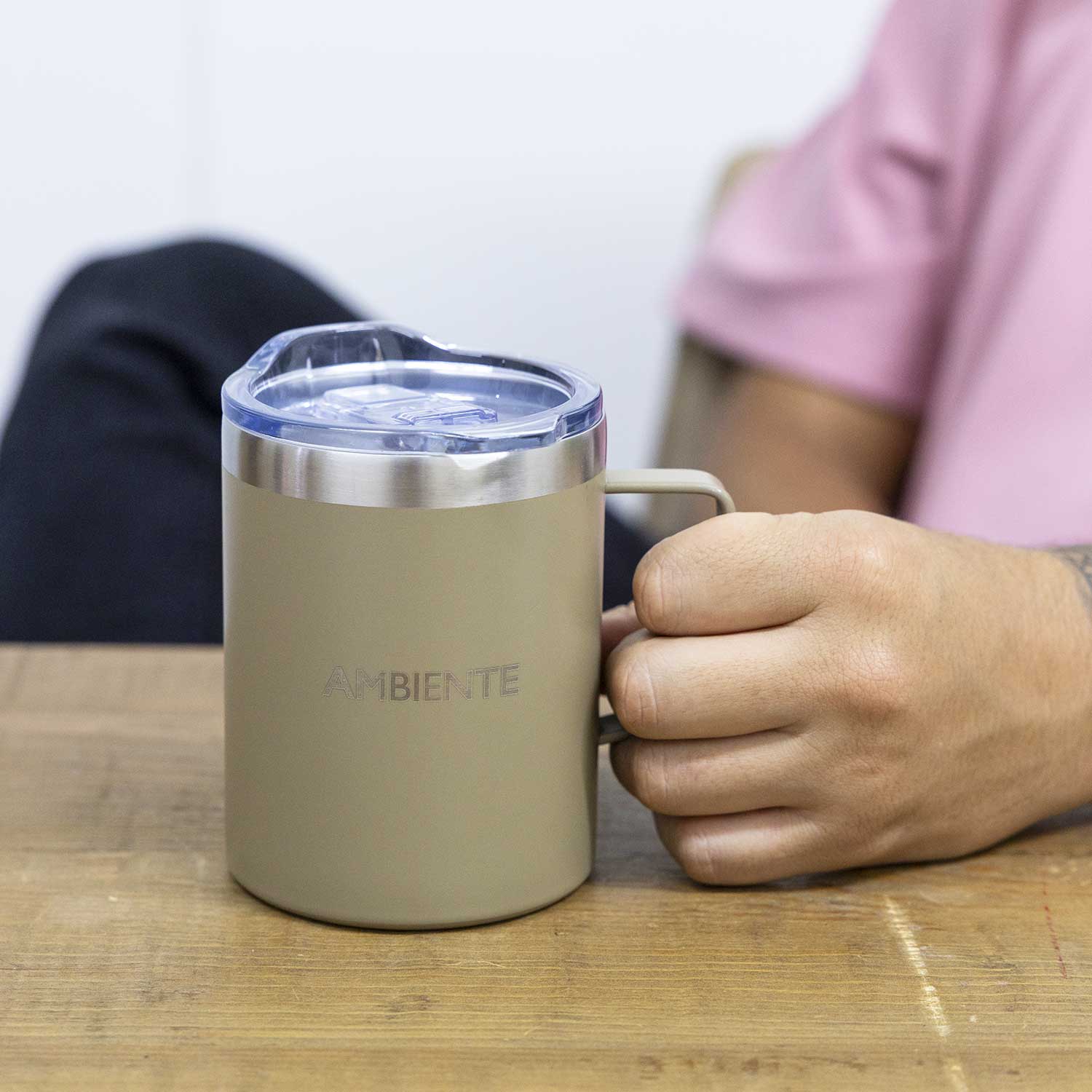 Mug doble pared en acero taupe 420ml