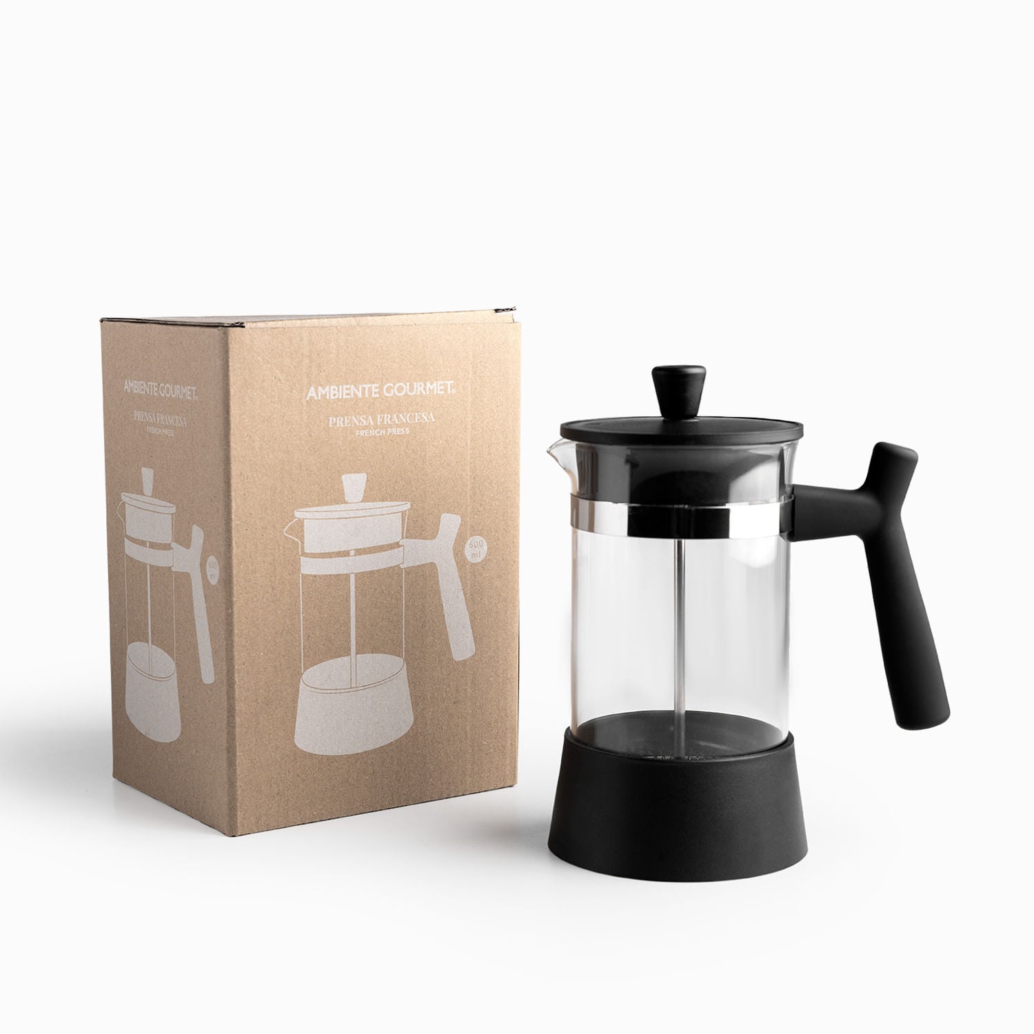 Kit café doble pared pocillos + prensa francesa negra 600 ml