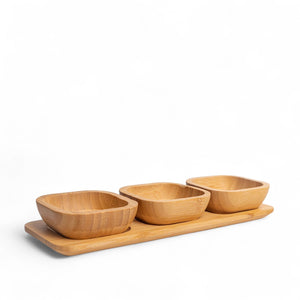 Bandeja en bambú con salseras x3 - Ambiente Gourmet México