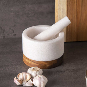 Mortero mármol base madera 14 cm - Ambiente Gourmet México