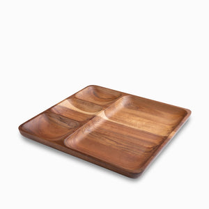 Plato Cuadrado Divisiones En Acacia 25X25Cm