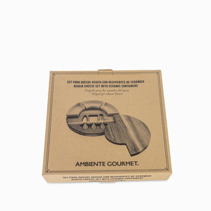 Set para quesos acacia con recipientes de cerámica - Ambiente Gourmet México