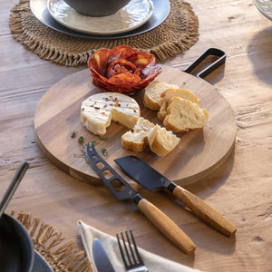 Set tabla redonda acacia 30 cm y cuchillos para el queso - Ambiente Gourmet México