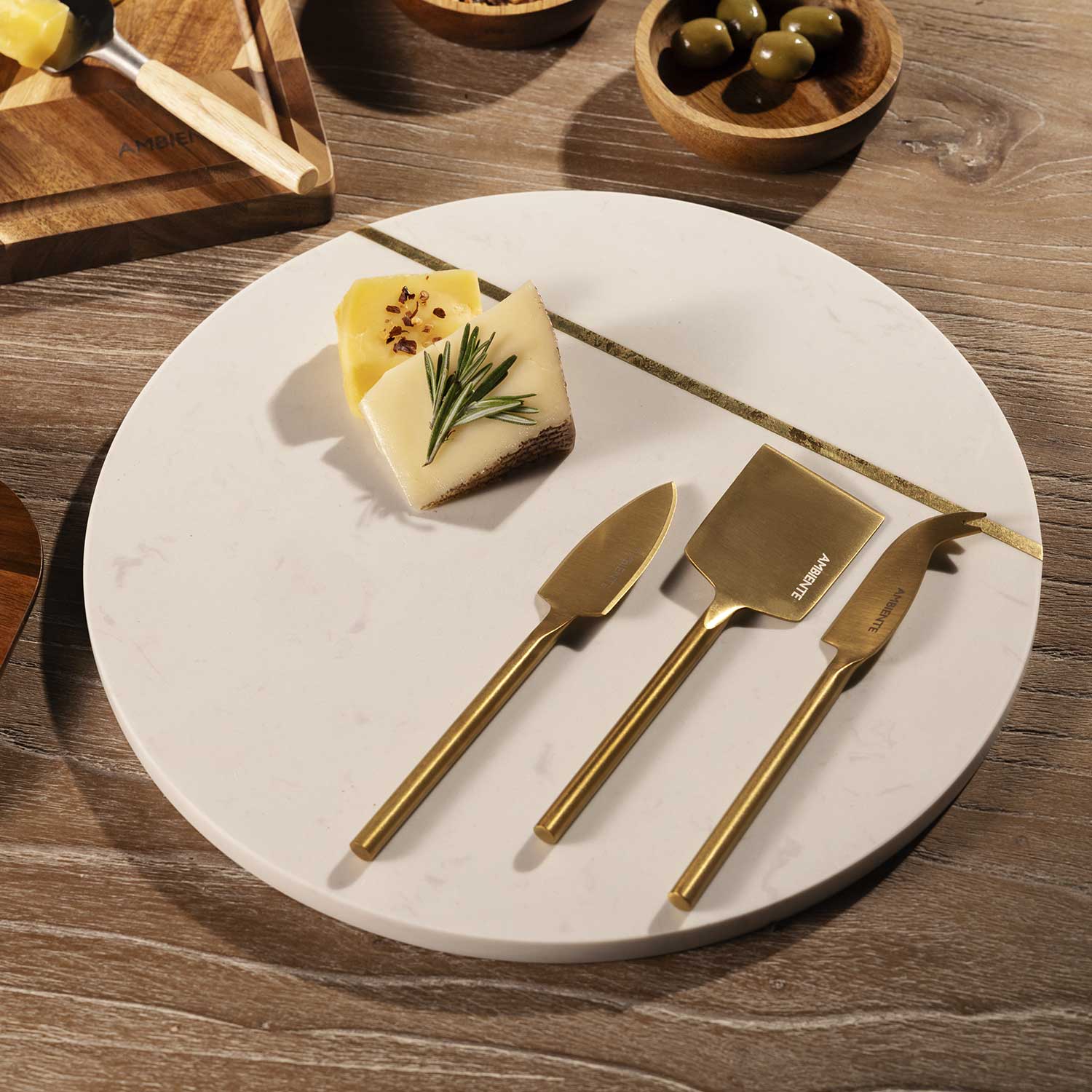 Tabla Redonda Y Cuchillos Para Queso Set X4 - Ambiente Gourmet México