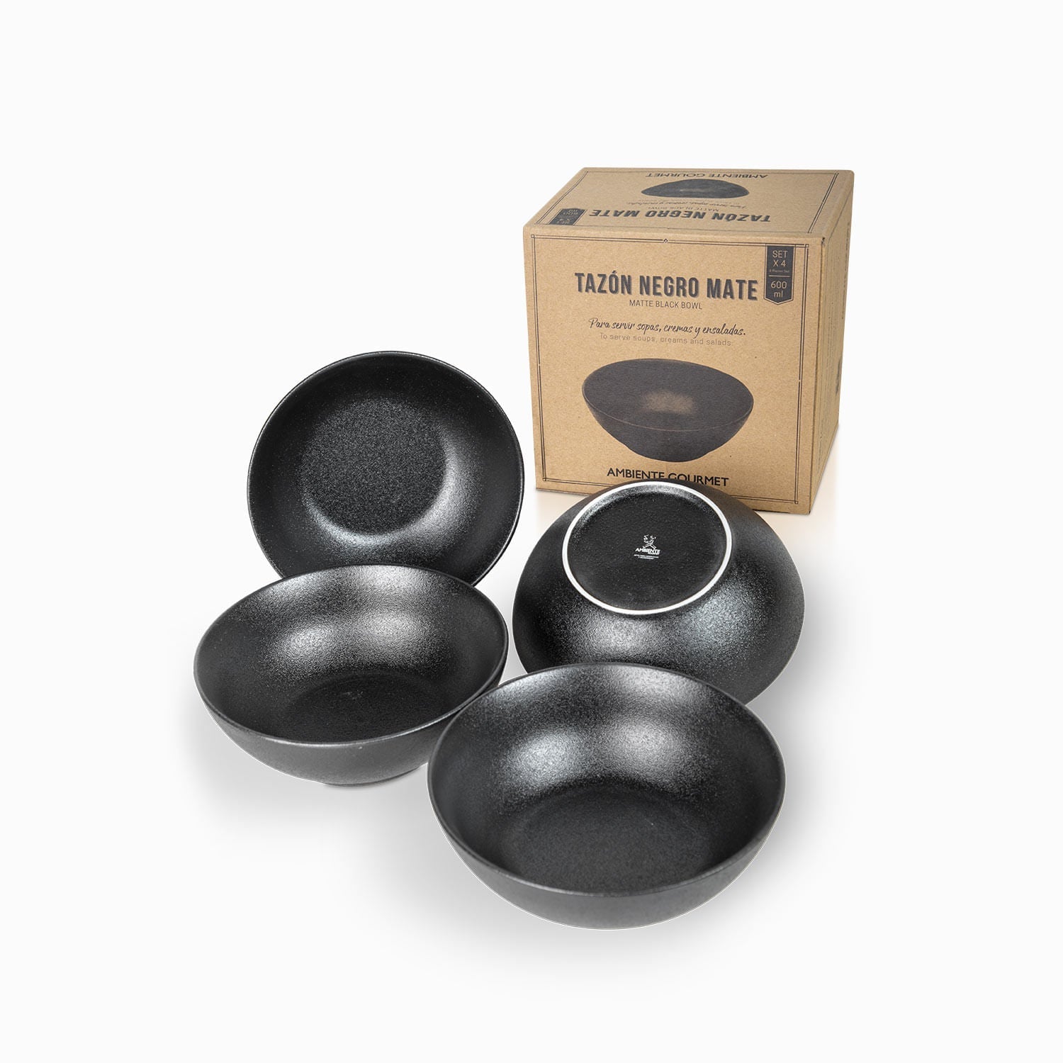 Tazon negro mate 600 ml setx4 - Ambiente Gourmet México