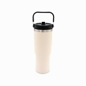 Termo con pitillo y manija beige 890ml