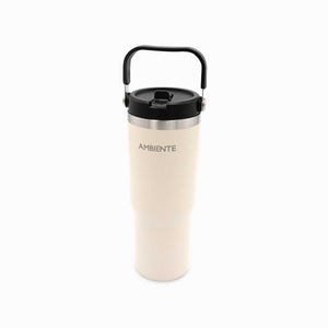 Termo con pitillo y manija beige 890ml