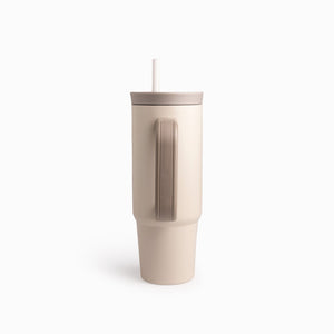 Termo Doble Pared Beige Con Pitillo Y Manija 900Ml - Ambiente Gourmet México
