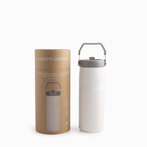 Termo doble pared con pitillo blanco 500ml - Ambiente Gourmet México
