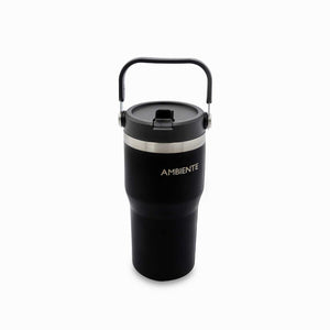Termo doble pared negro con manija 600ml