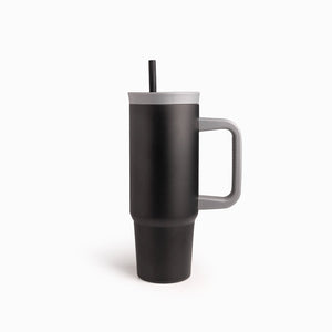 Termo Doble Pared Negro Con Pitillo Y Manija 900Ml