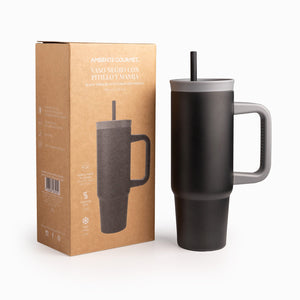 Termo Doble Pared Negro Con Pitillo Y Manija 900Ml - Ambiente Gourmet México
