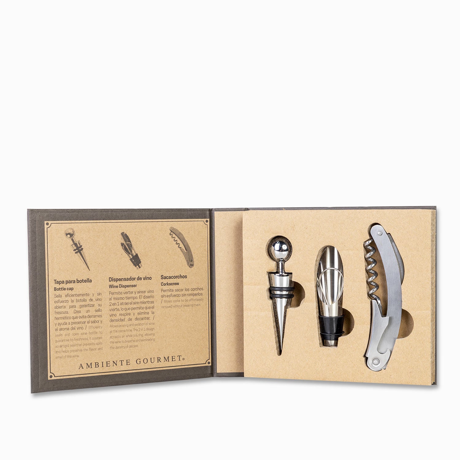 Set para vinos en acero x 3