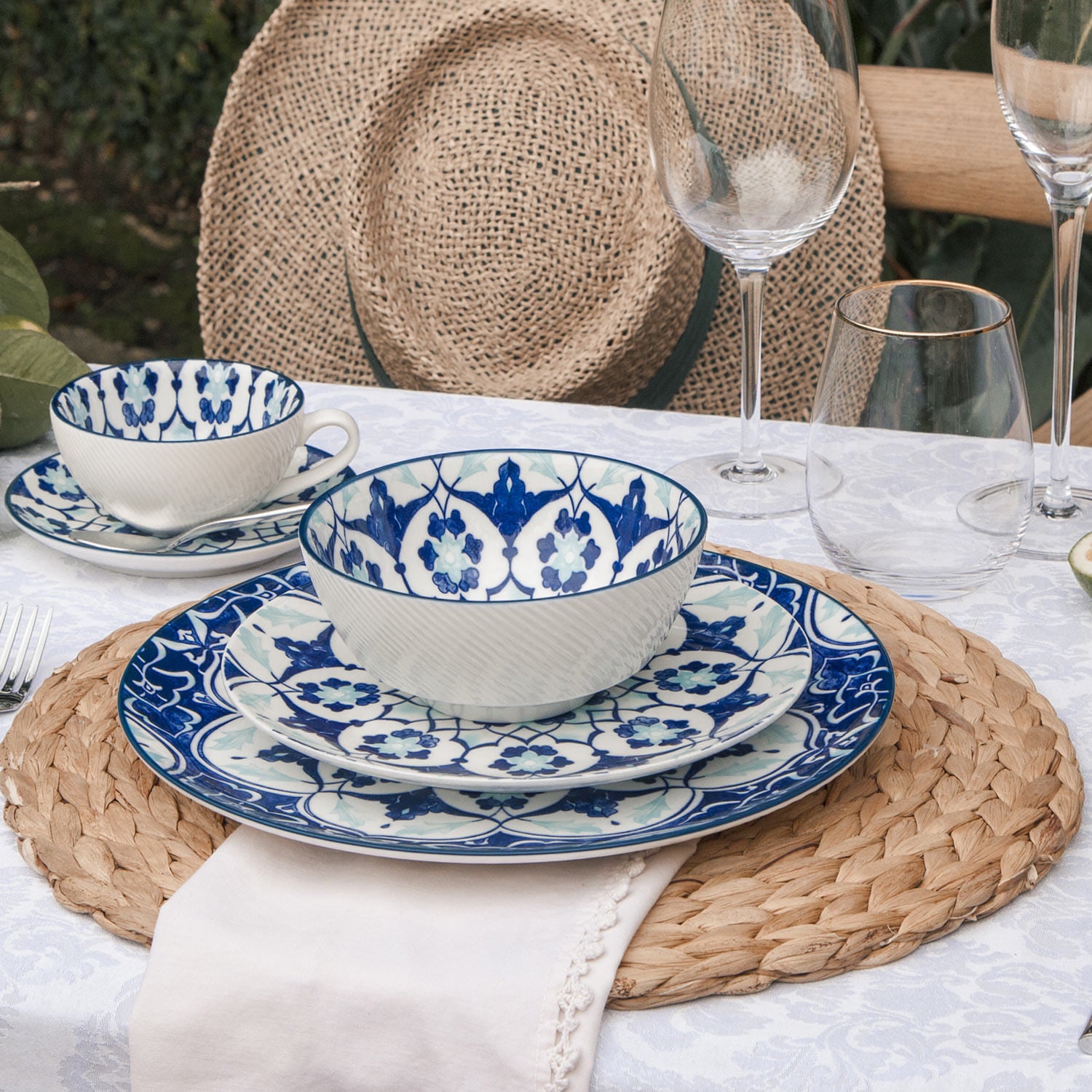 Pocillo y plato flor indigo set x 4-4-AMBIENTE GOURMET MÉXICO