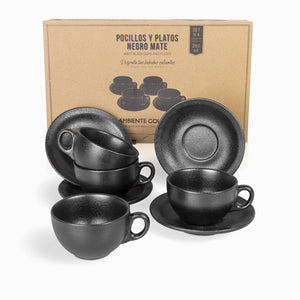 Pocillo y plato negro mate 260 ml setx4-1-AMBIENTE GOURMET MÉXICO