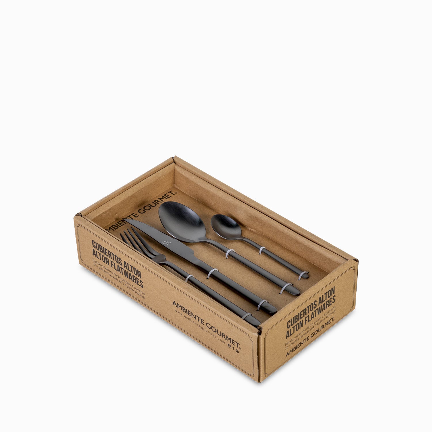 Set de cubiertos alton negro mate 16 pcs