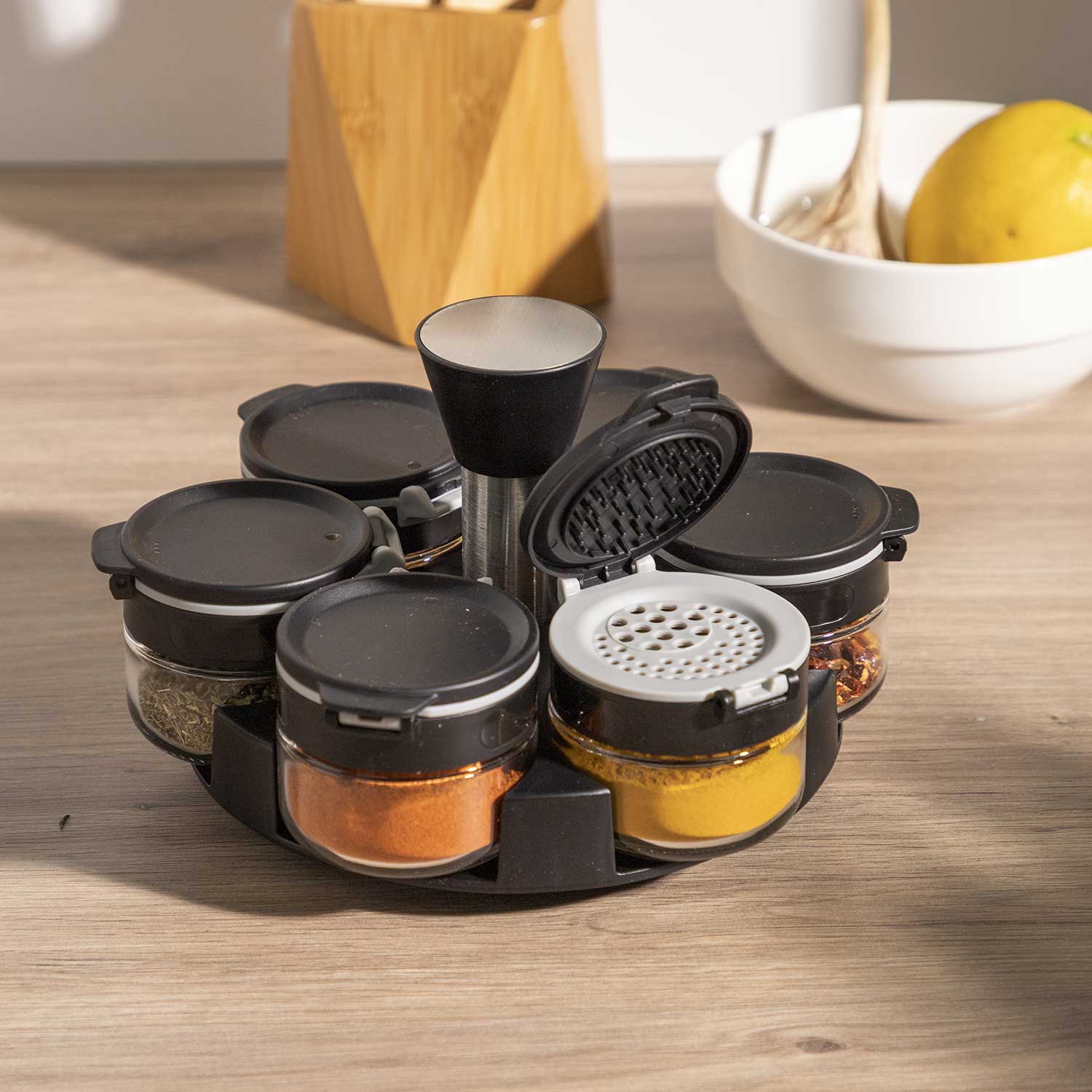 Set para especias negro x6
