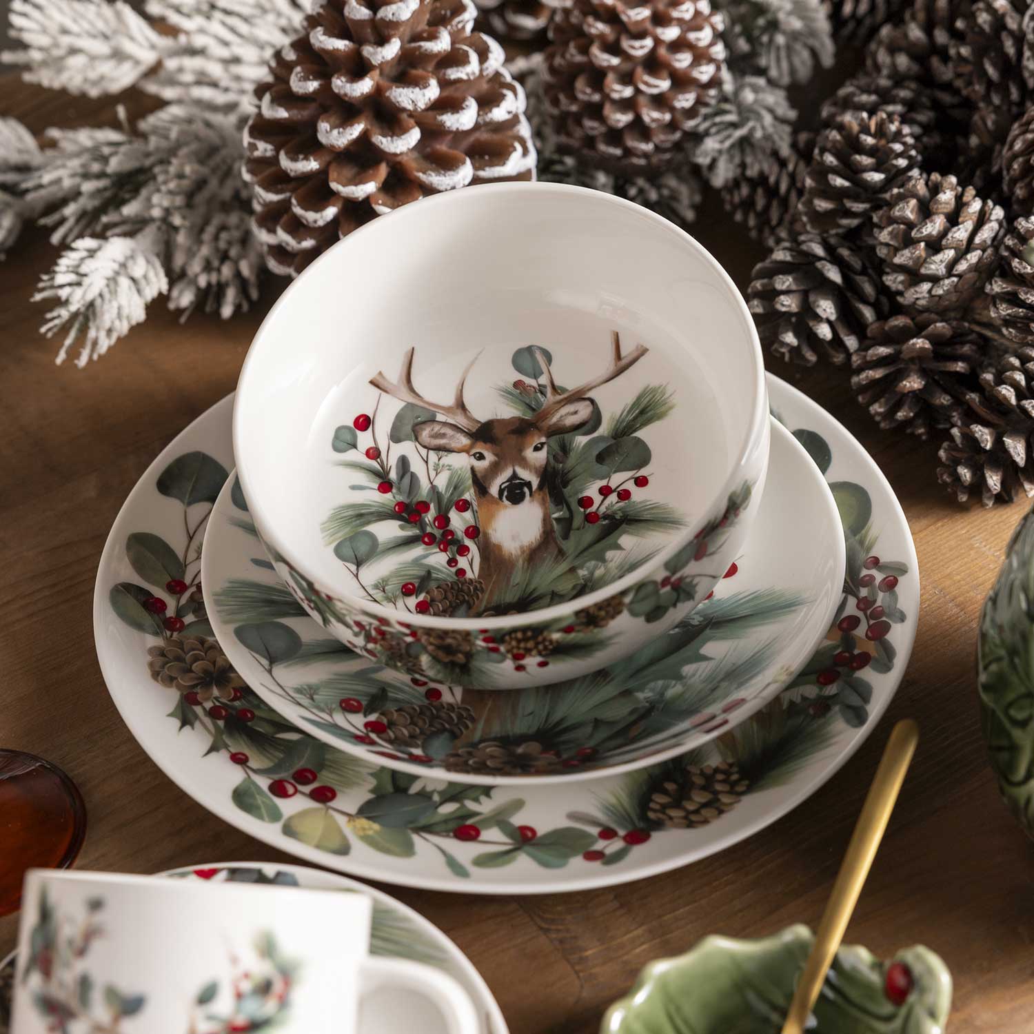 Plato principal navidad silvestre 25cm setx4-6-AMBIENTE GOURMET MÉXICO