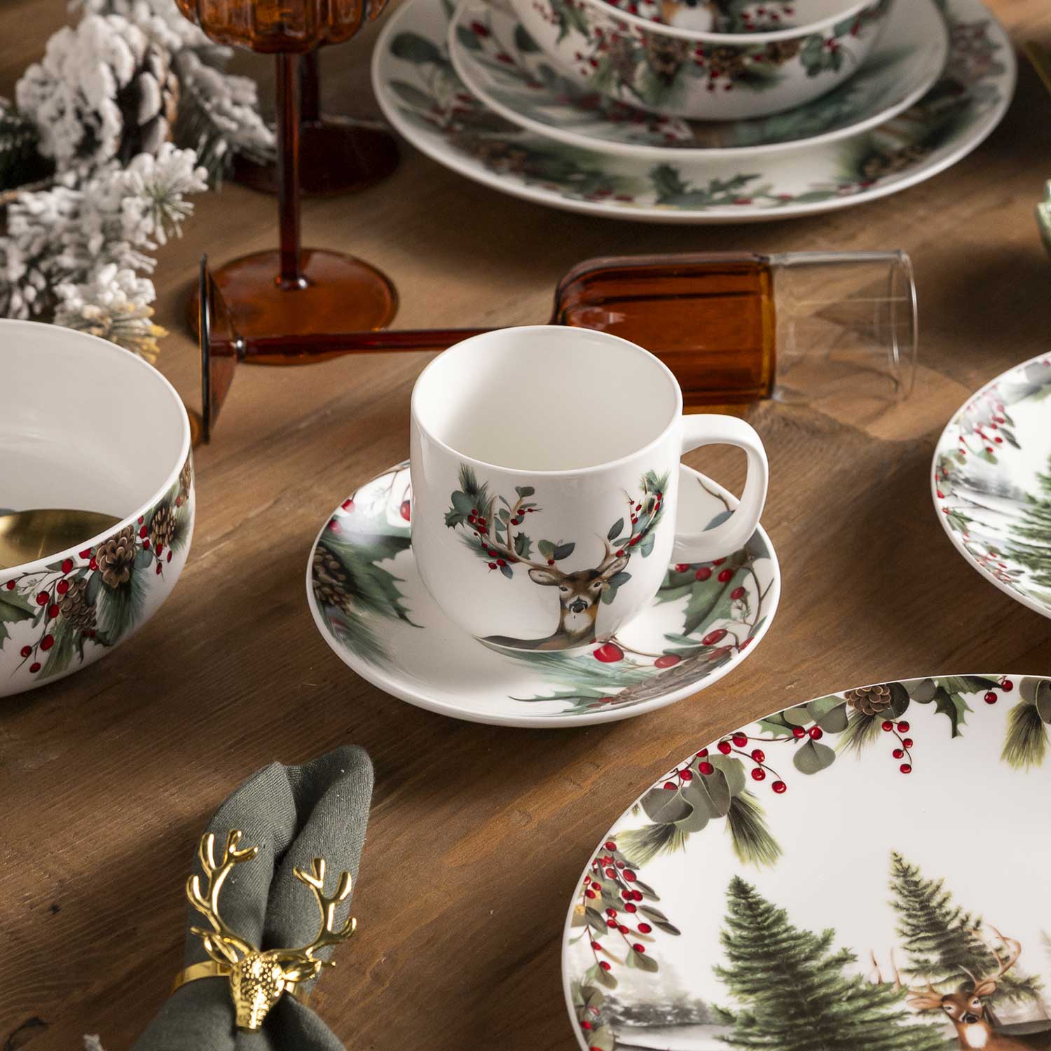 Pocillo y plato navidad Silvestre setx4-9-AMBIENTE GOURMET MÉXICO