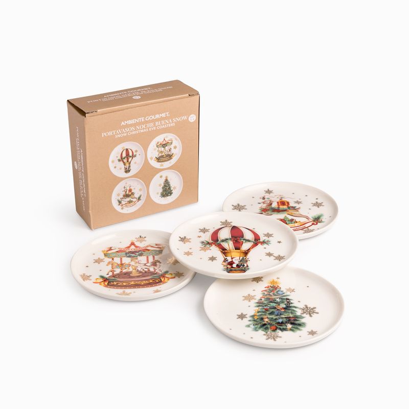 Portavasos noche buena snow set x4