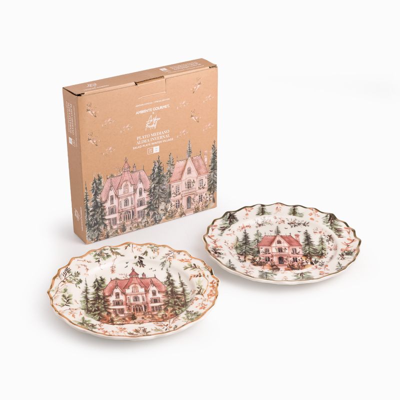 Plato mediano aldea invernal 20cm set x2