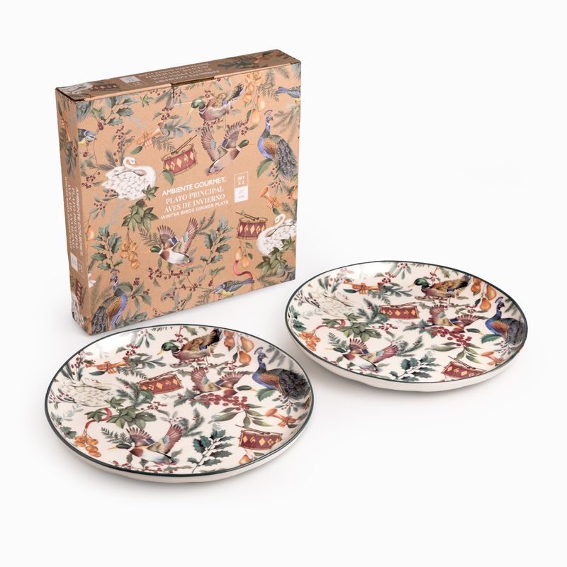 Plato principal aves de invierno 27cm set x2
