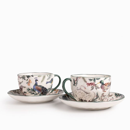 Taza y plato aves de invierno 240ml 4 piezas