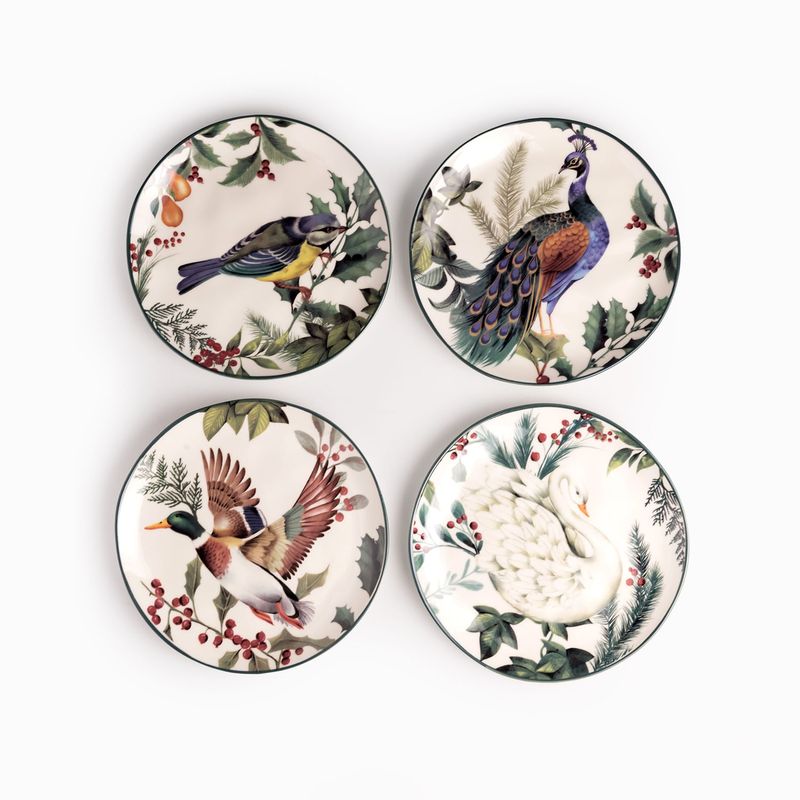 Plato mediano aves de invierno 20cm set x4
