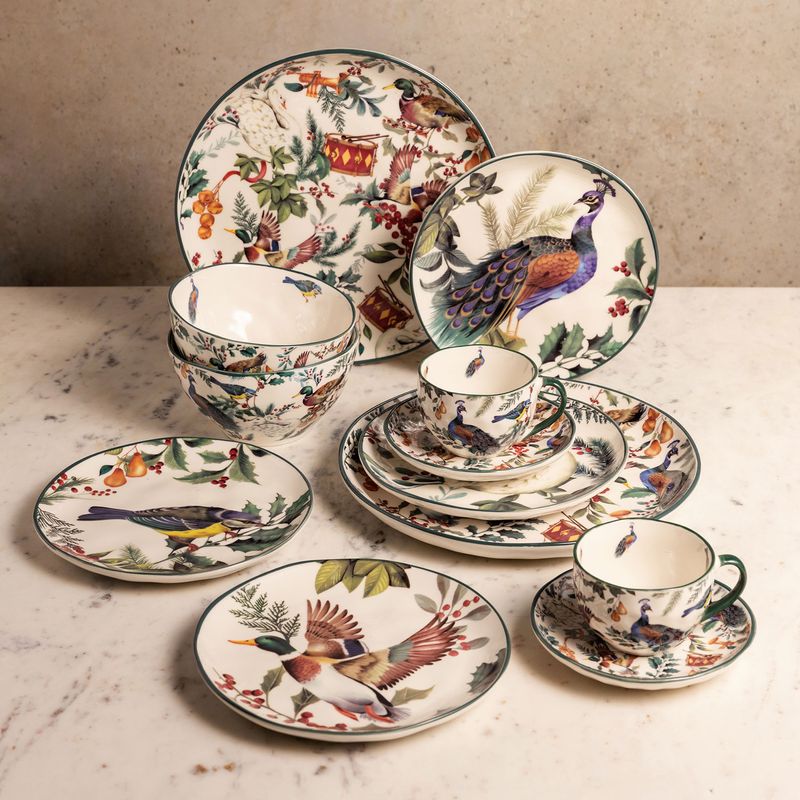 Plato mediano aves de invierno 20cm set x4