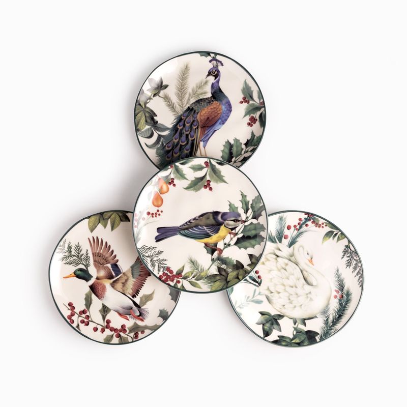 Plato mediano aves de invierno 20cm set x4