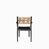 Silla brazos negra con espaldar cuerdas café