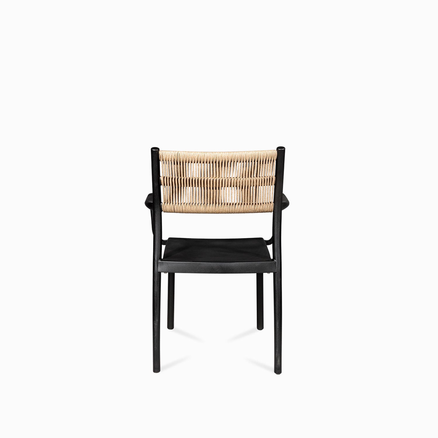 Silla brazos negra con espaldar cuerdas café
