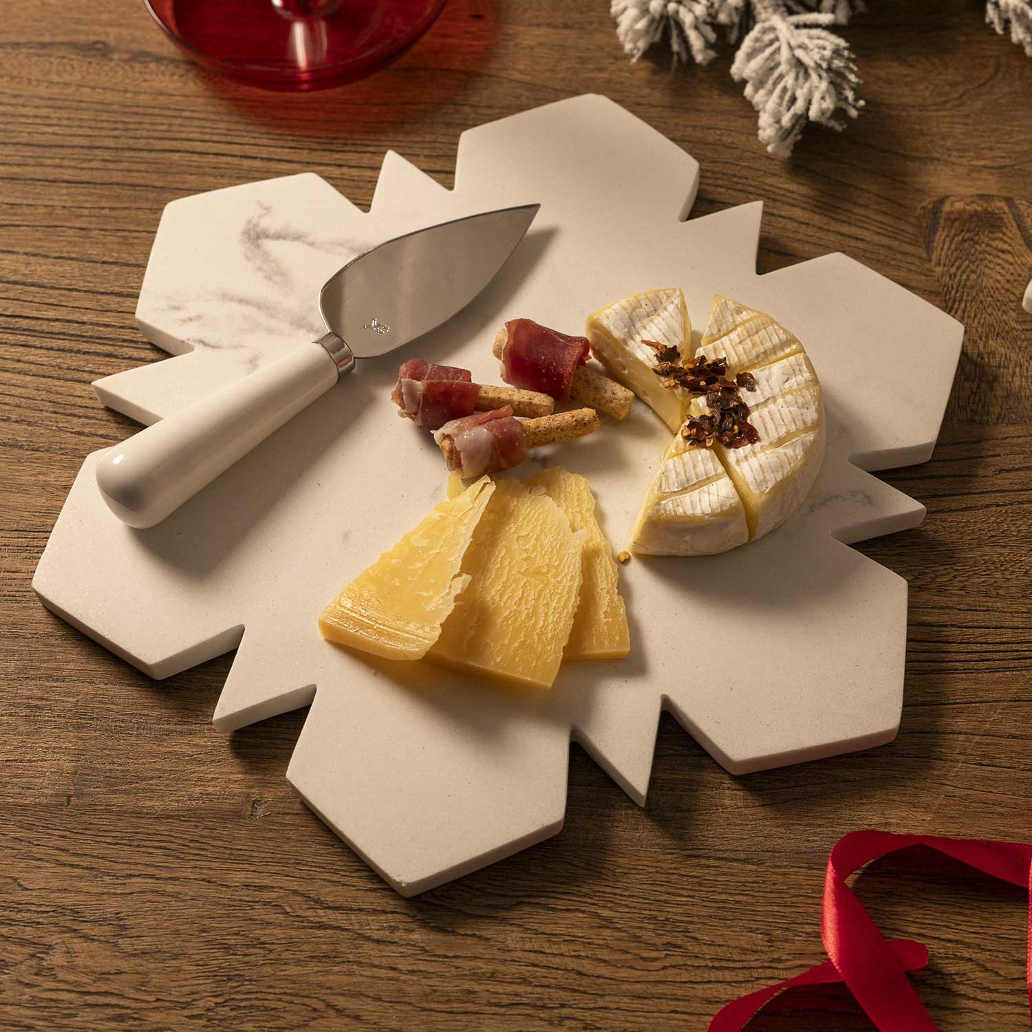 Set tabla snowflake y cuchillo quesos