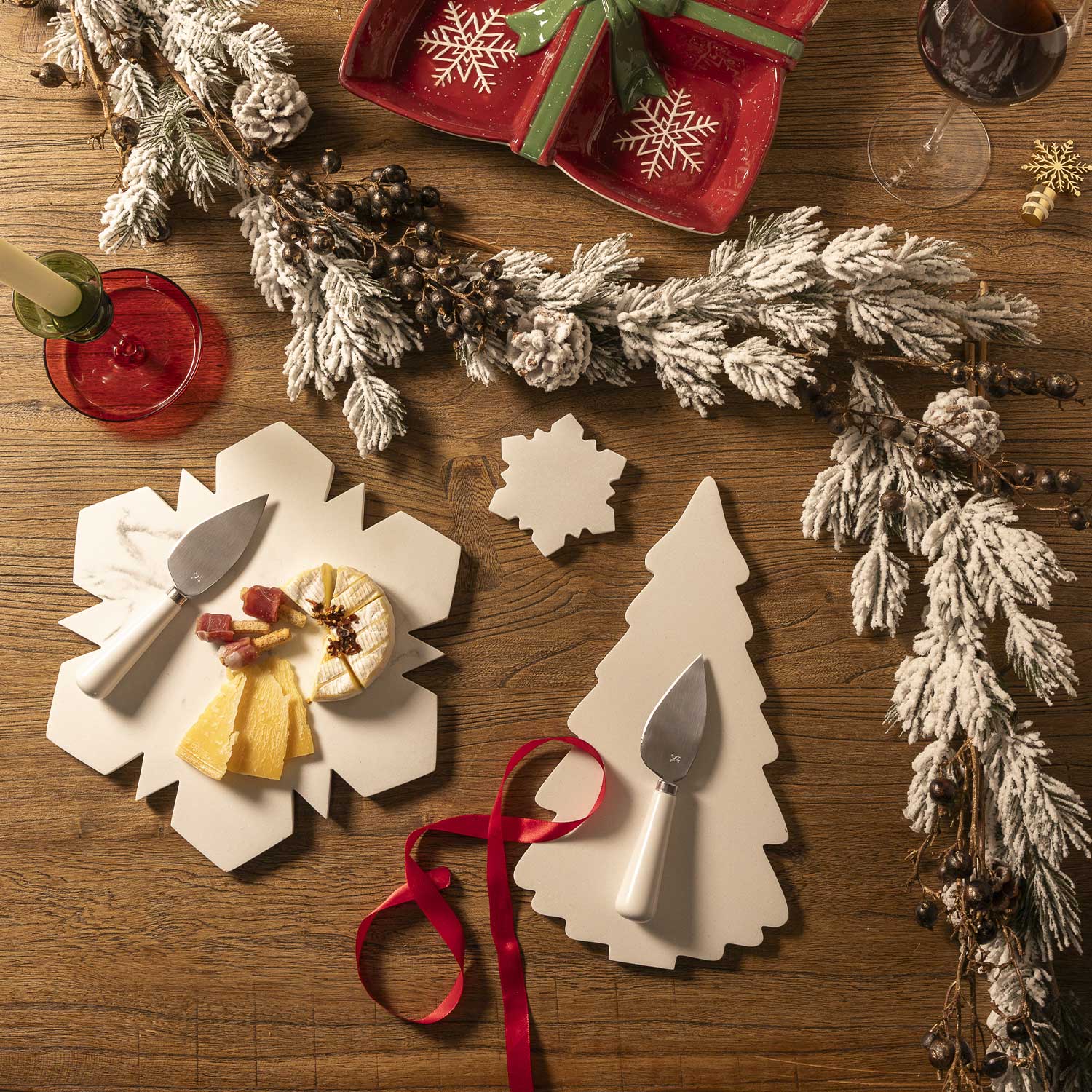 Set tabla snowflake y cuchillo quesos