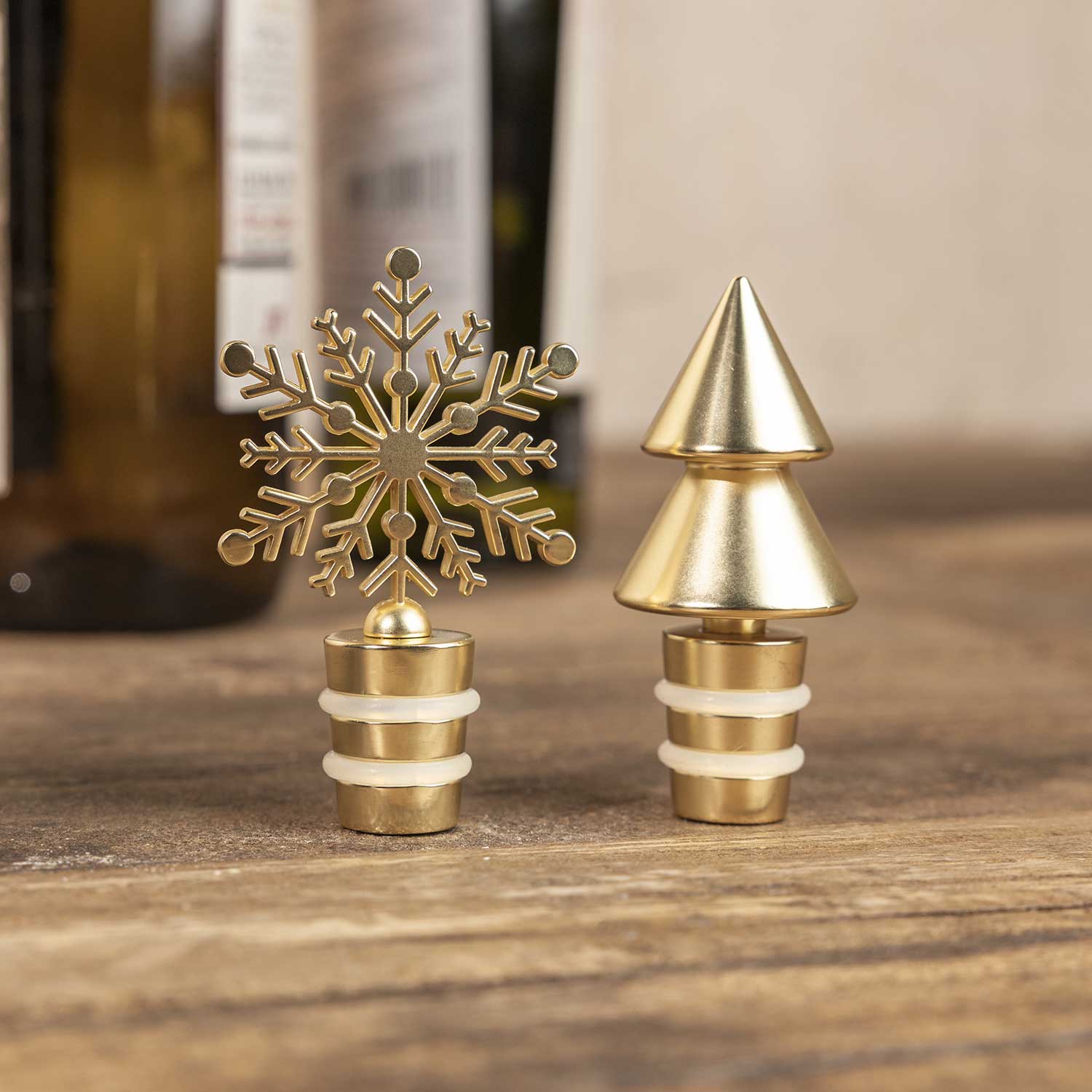 Tapa para botella vino snowflake dorado