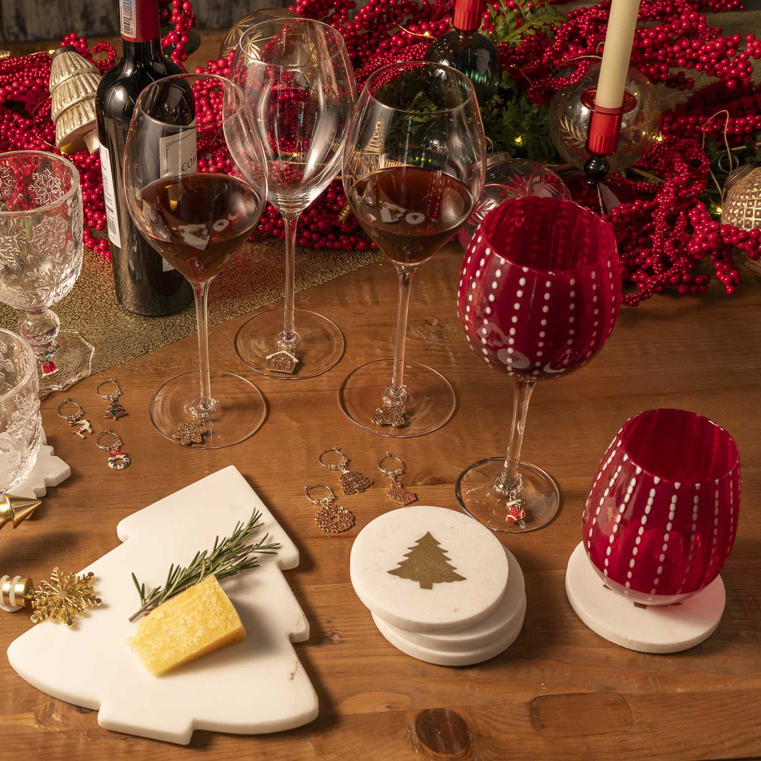 Portavasos árbol navidad mármol set x4