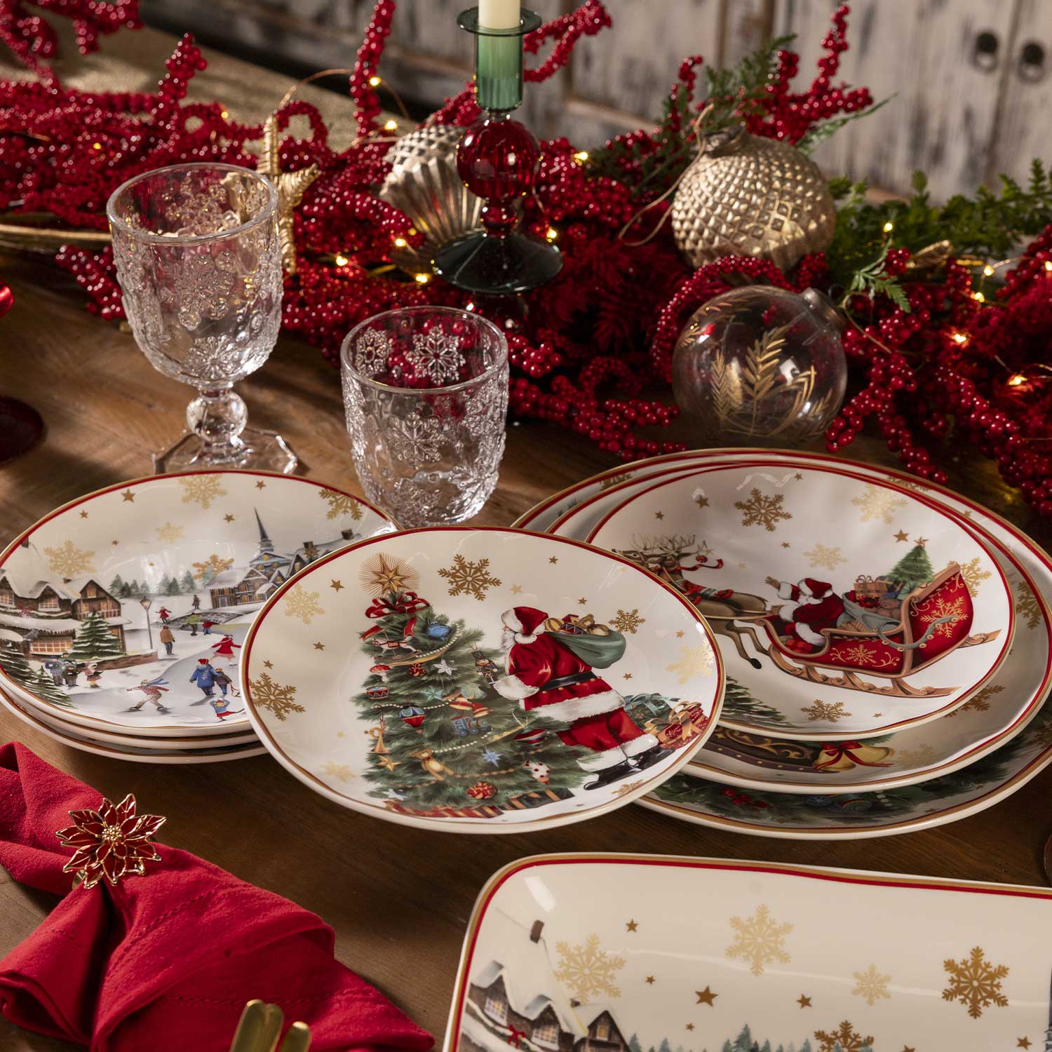 Plato mediano Noche Buena snow crownville 21cm set x2