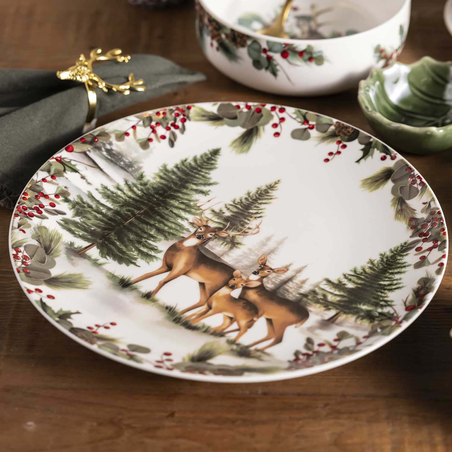 Plato principal Navidad Silvestre Forest 25cm set x2