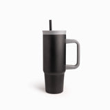 Termo Doble Pared Negro Con Pitillo Y Manija 900Ml