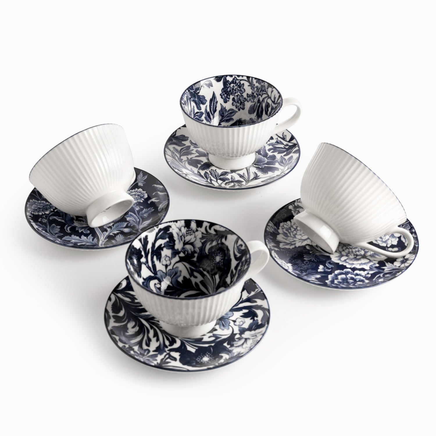 Pocillo y plato jardín índigo set x4
